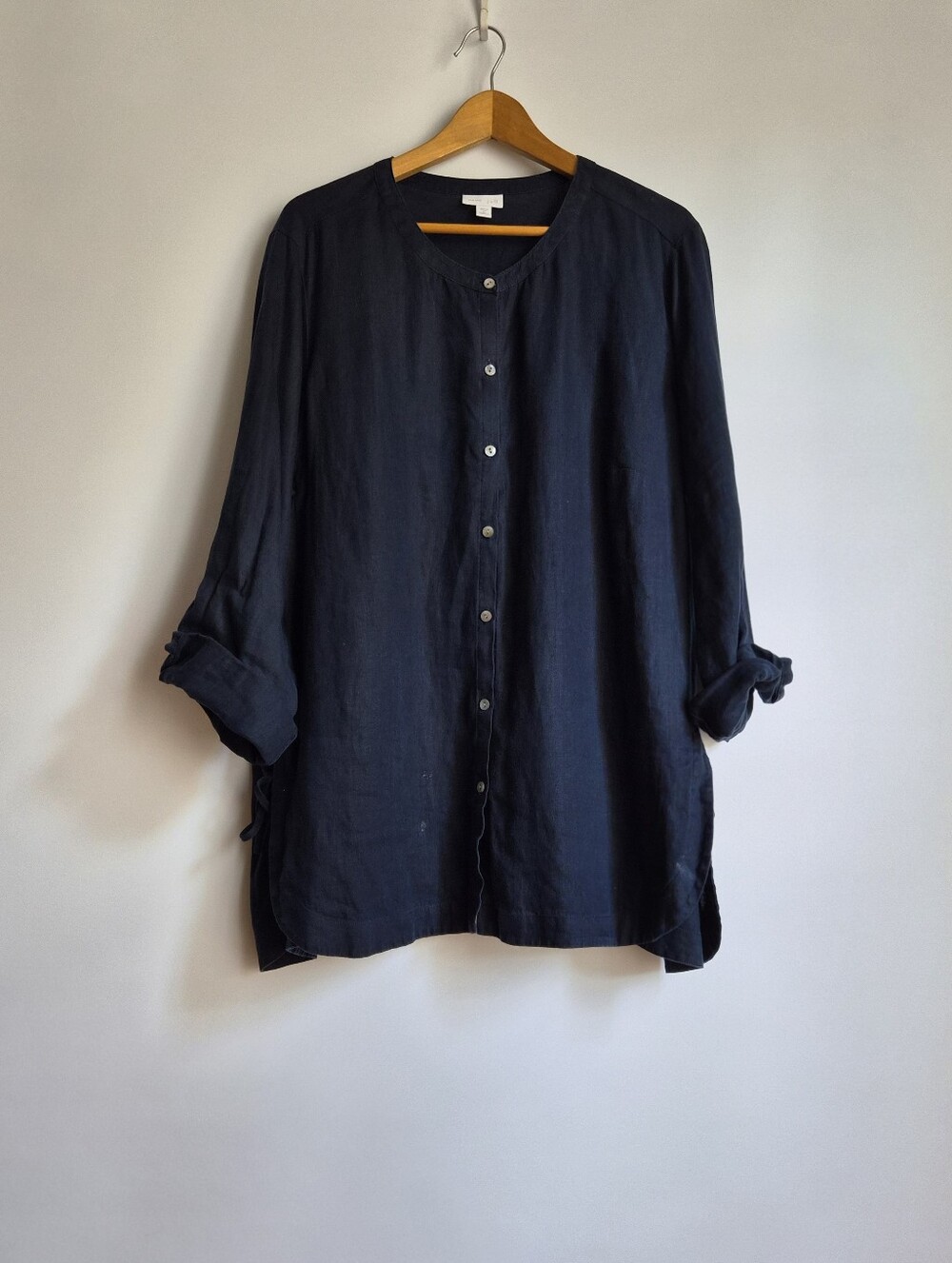 J. Jill Navy Blue Linen Side Tie Tunic Blouse Shirt Size 2X Lagenlook Minimalist - Picture 16 of 16
